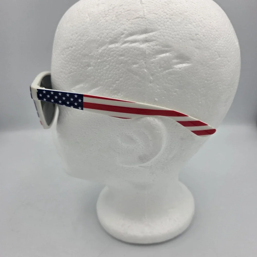 American Flag Sunglasses Patriotic Star USA Flag White Frame Plastic Black Tint